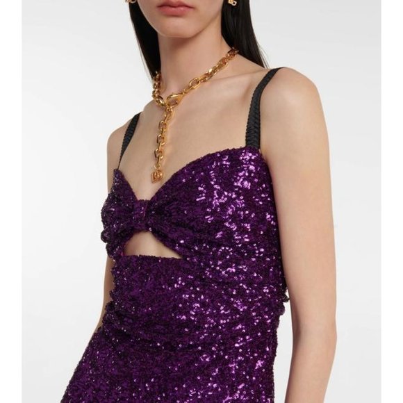 Dolce And Gabbana Purple Sequinned Cut Out Long Dress - Picture 5 of 12